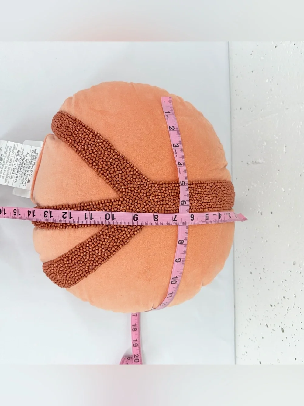 Opal House Round Peach Pillow with Beaded Peace Design 14”
